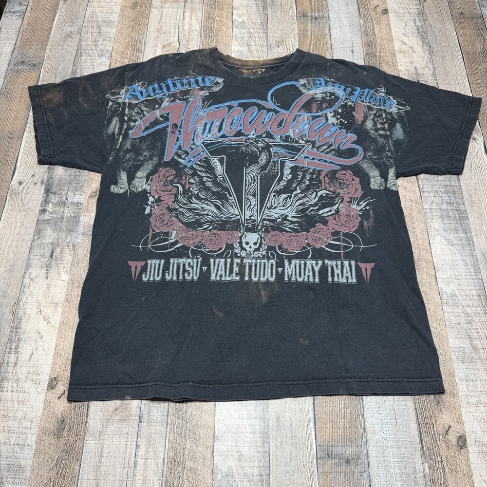 Throwdown Graphic T Shirt Mens XL Black Vintage Distressed MMA UFC Y2K Grunge